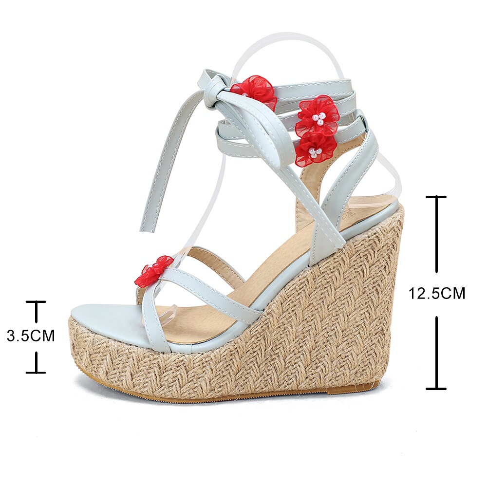 High Wedge Espadrilles With Flower Straps