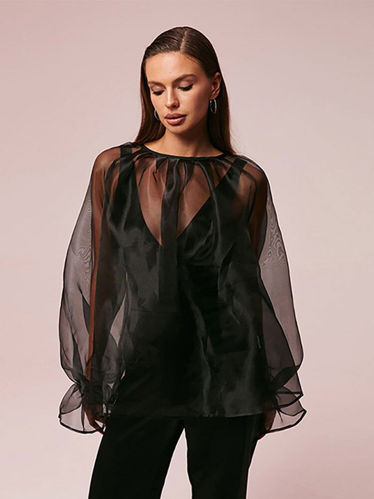 Oversized Mesh Blouse With Butterfly Cuffs