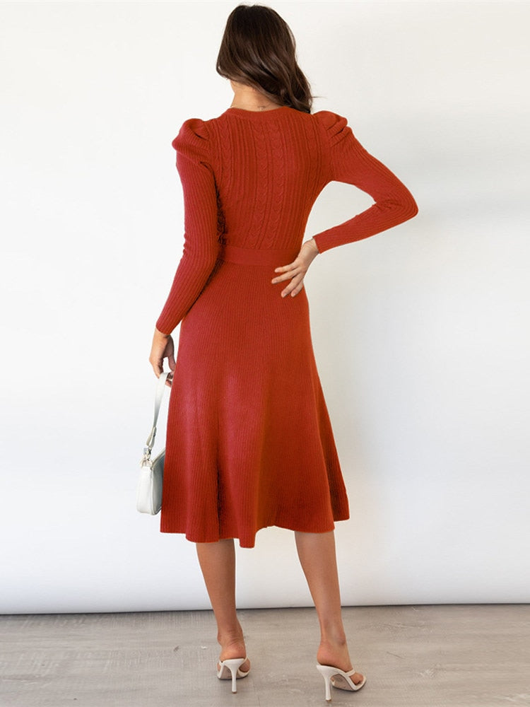 Cable Knit Dress With Swing Skirt