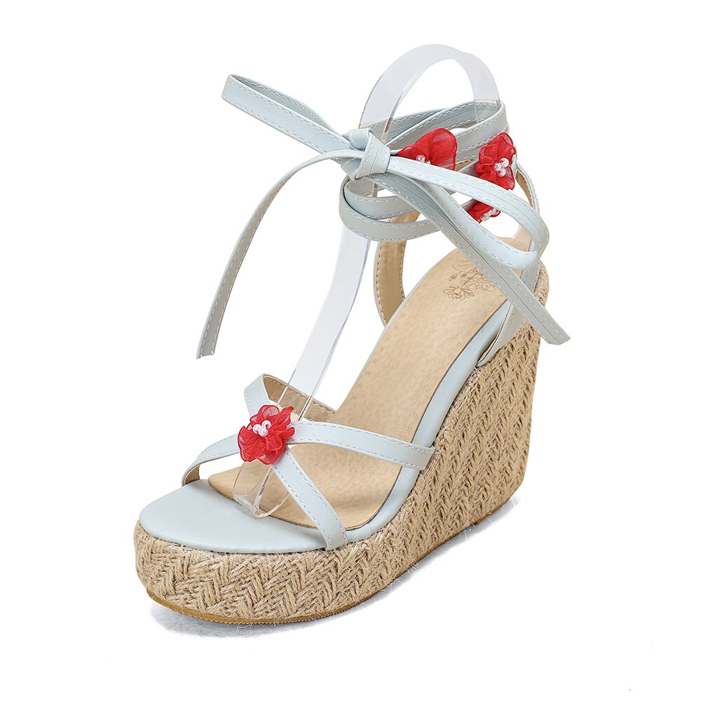 High Wedge Espadrilles With Flower Straps