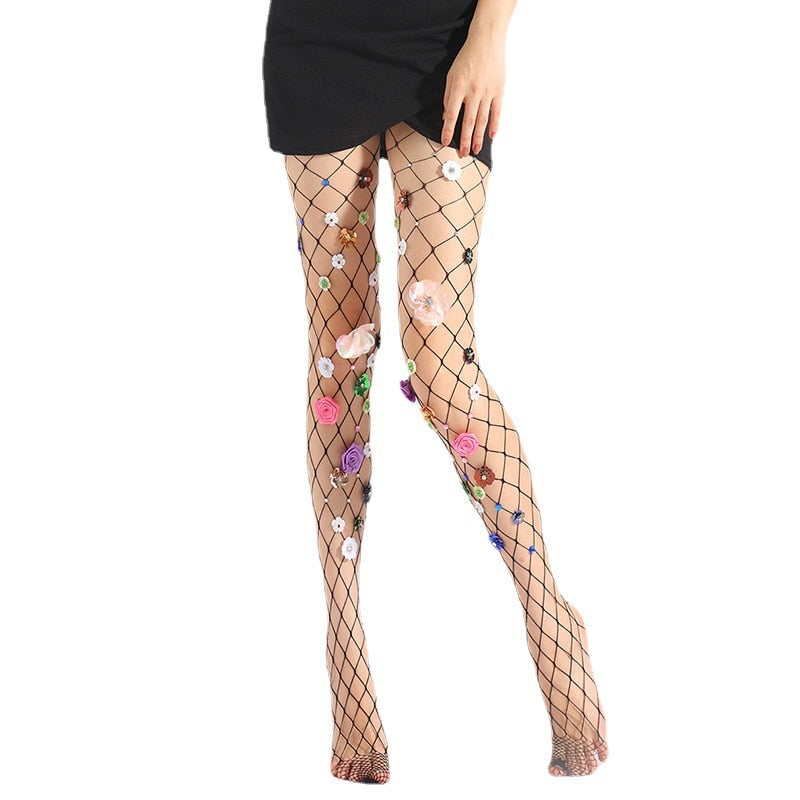 Large Grid Flower Tights