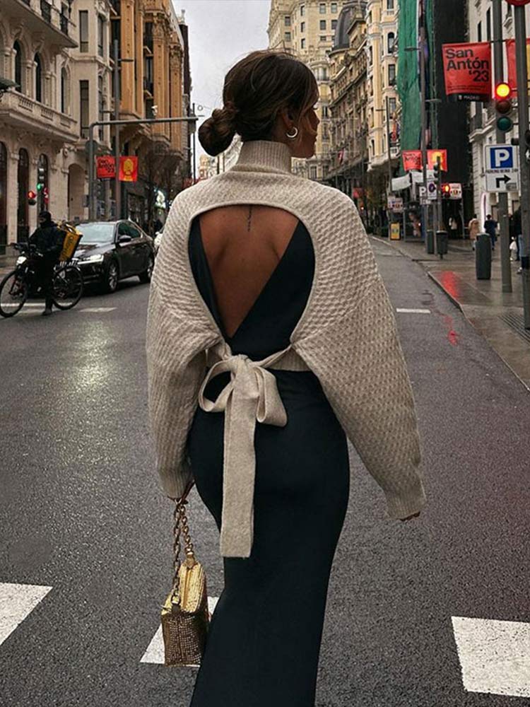 Beautiful Backless Tie-Up Sweater