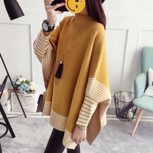 Striped Knitted Shawl Sweater
