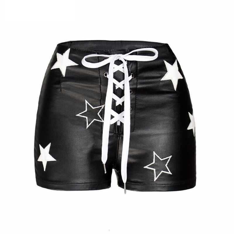Lace-Up PU Leather Shorts With Stars