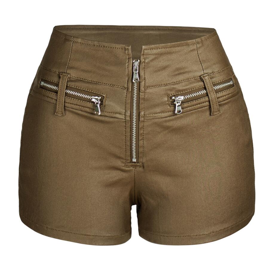High-Waist PU Leather Shorts With Zips