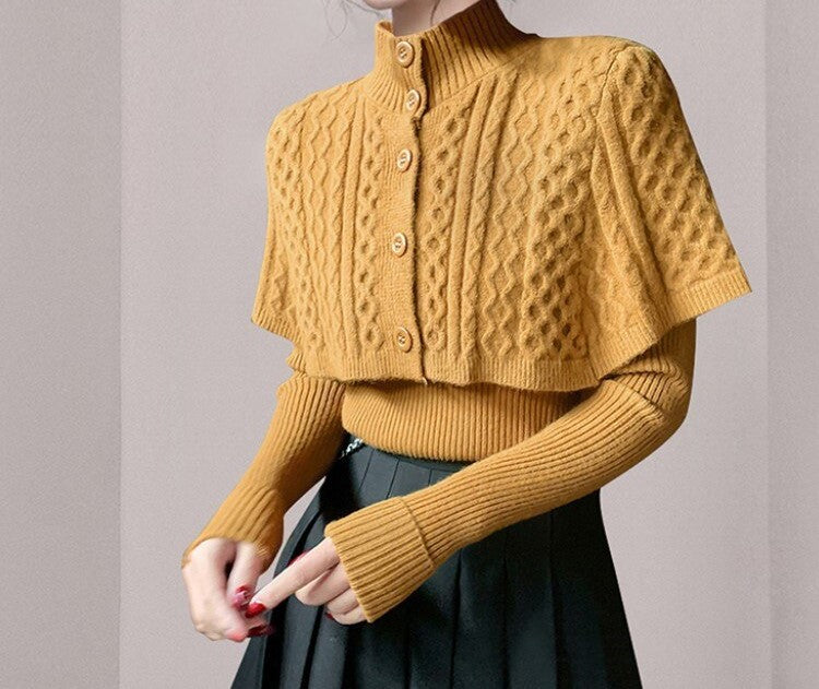 Knitted 2-Piece Pullover With Cloak
