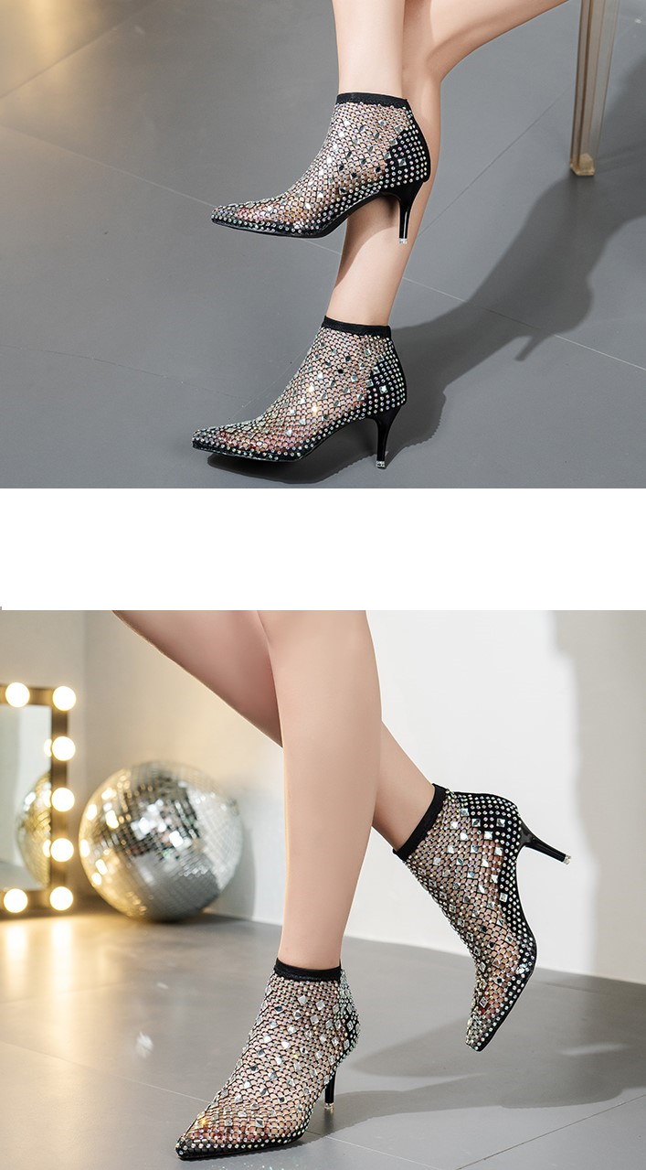 Transparent Crystal Mesh Ankle Boots