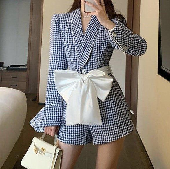 Plaid Romper With Front-Bow