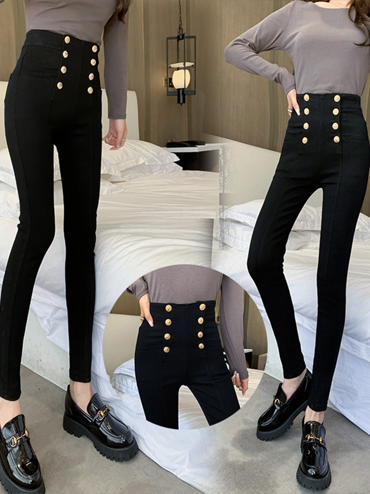 Double Gold Button Slimming Pants