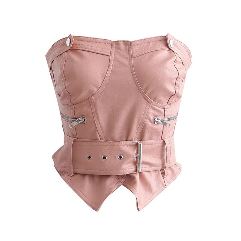 PU Leather Corset Top With Belt