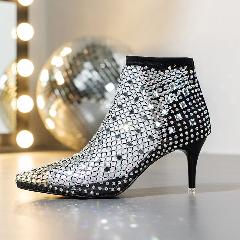 Transparent Crystal Mesh Ankle Boots