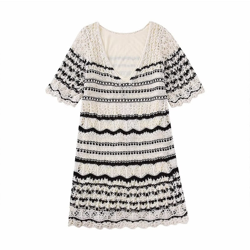 Short Knitted Hollow-Out Dress