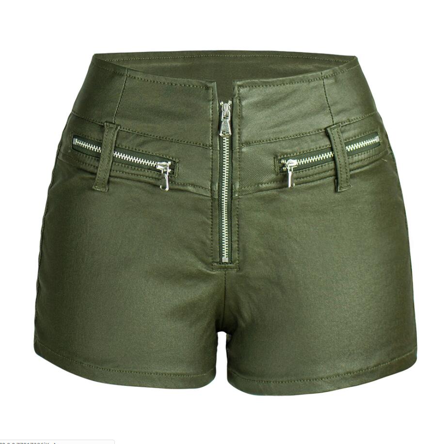 High-Waist PU Leather Shorts With Zips