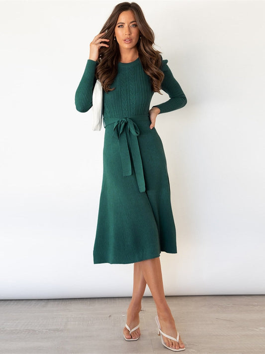 Cable Knit Dress With Swing Skirt