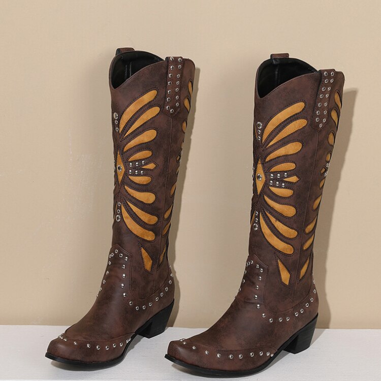 Brown Rivet Cowboy Boots