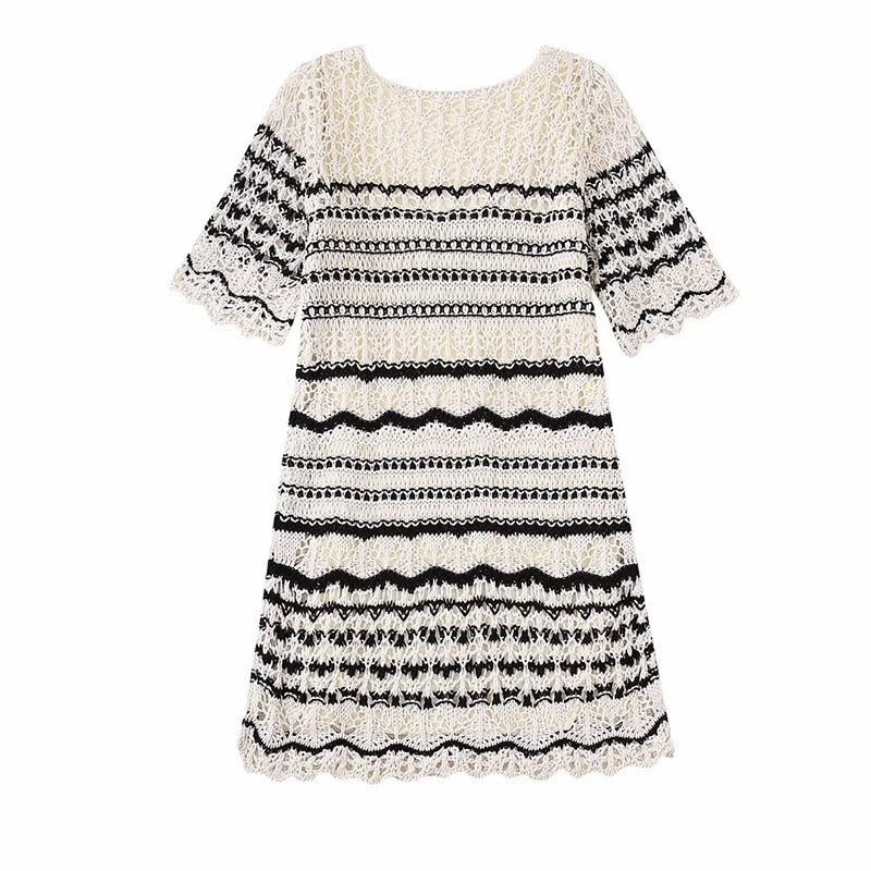 Short Knitted Hollow-Out Dress
