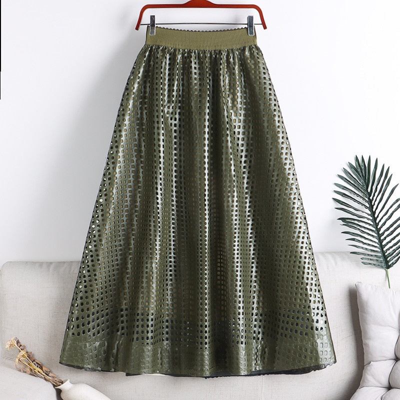 Lined Hollow-Out PU Skirts