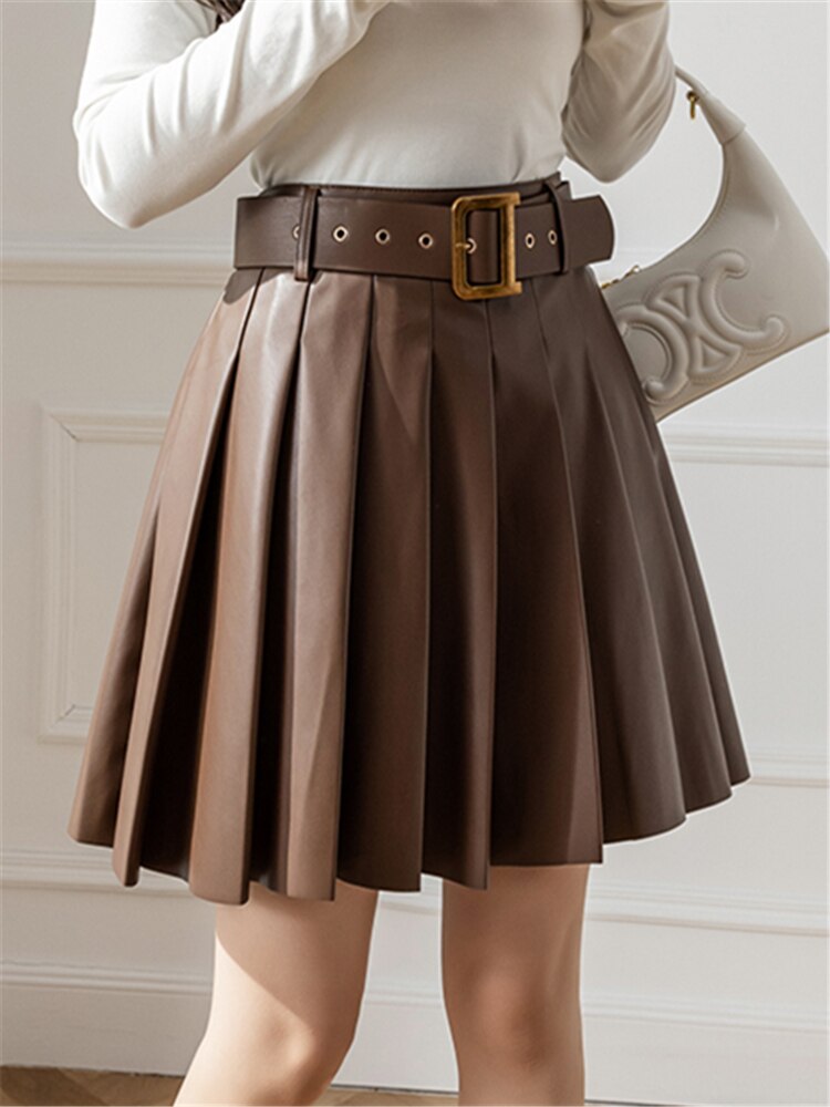 Pleated PU Leather Skirt