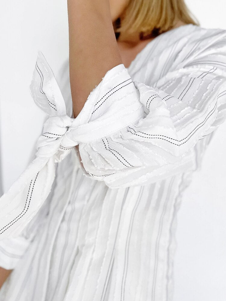 Stripe Textured Shirt With Bow Cuff