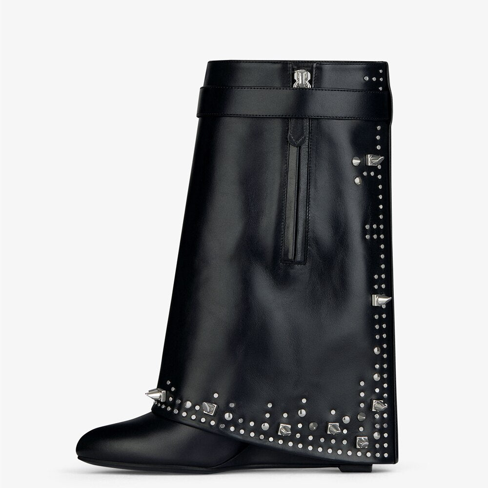 Wedge Turn-Over Boots With Rivets & Lock