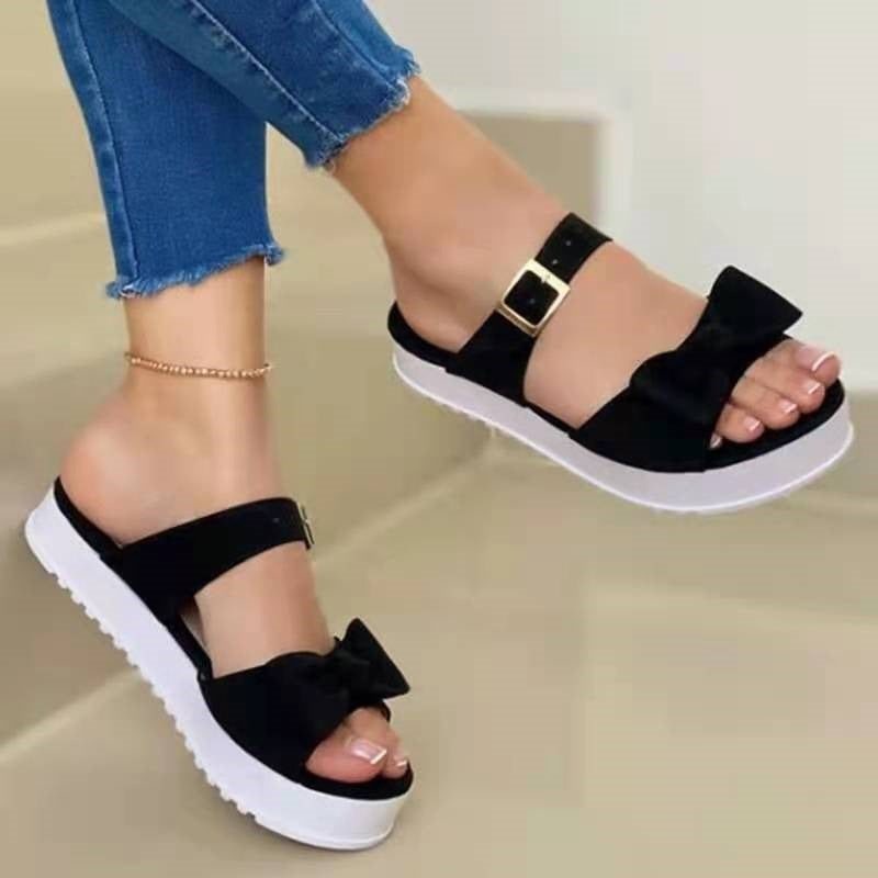 Buckle & Bow Slip-On Sandals