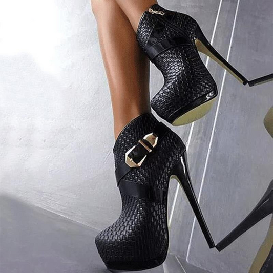 Super-High Rattan Ankle Boots With Buckle