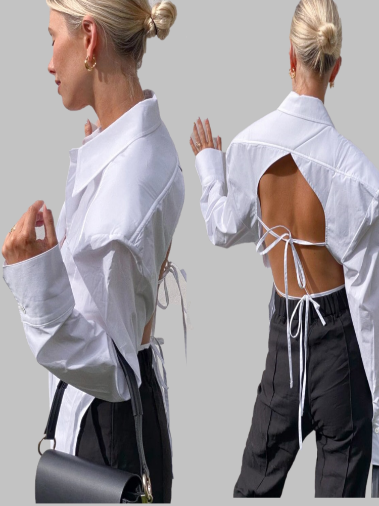 White Single-Breasted Backless Shirt