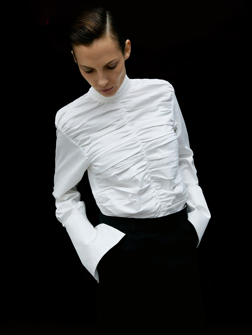 Ruched Front Blouse With Wide Cuffs