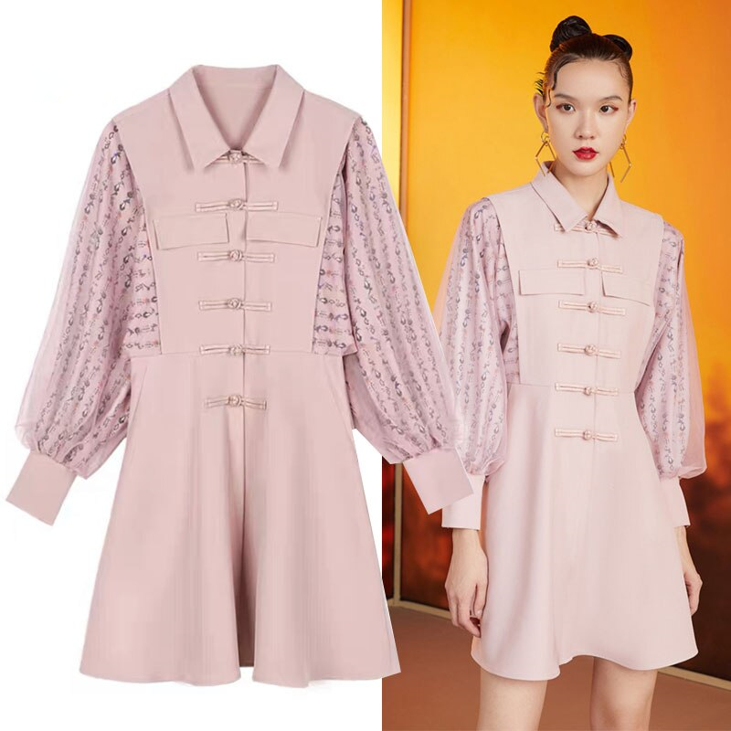 Crafted Pink dress With Mesh Sleeve Over-Lay
