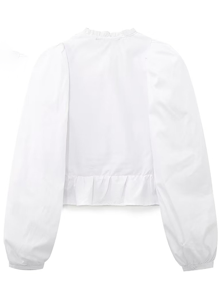 Cropped Shirt With Frilled Hem