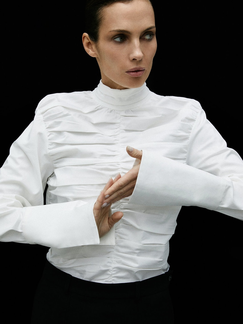 Ruched Front Blouse With Wide Cuffs