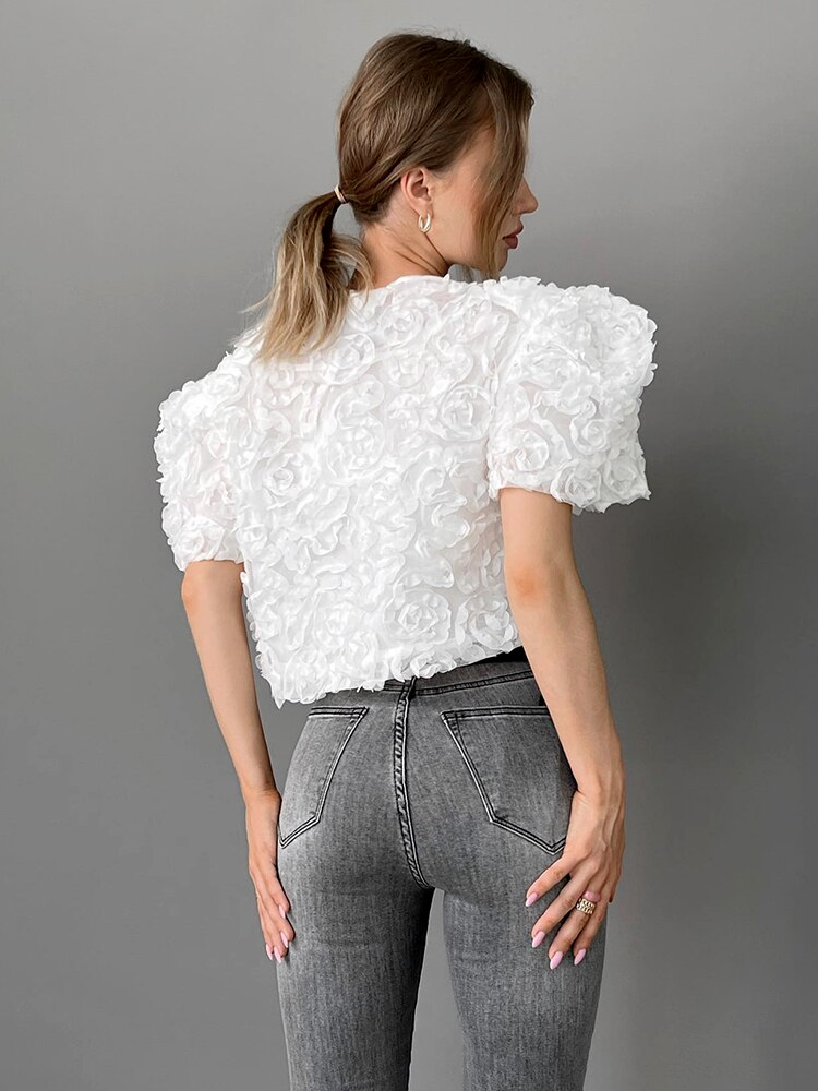 Cropped Flower Top With Tied Front