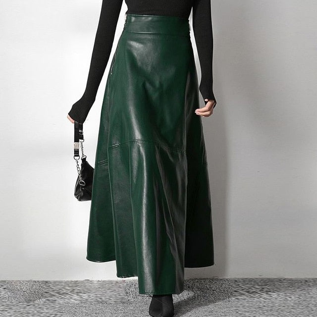 Women's Long PU Leather Skirt