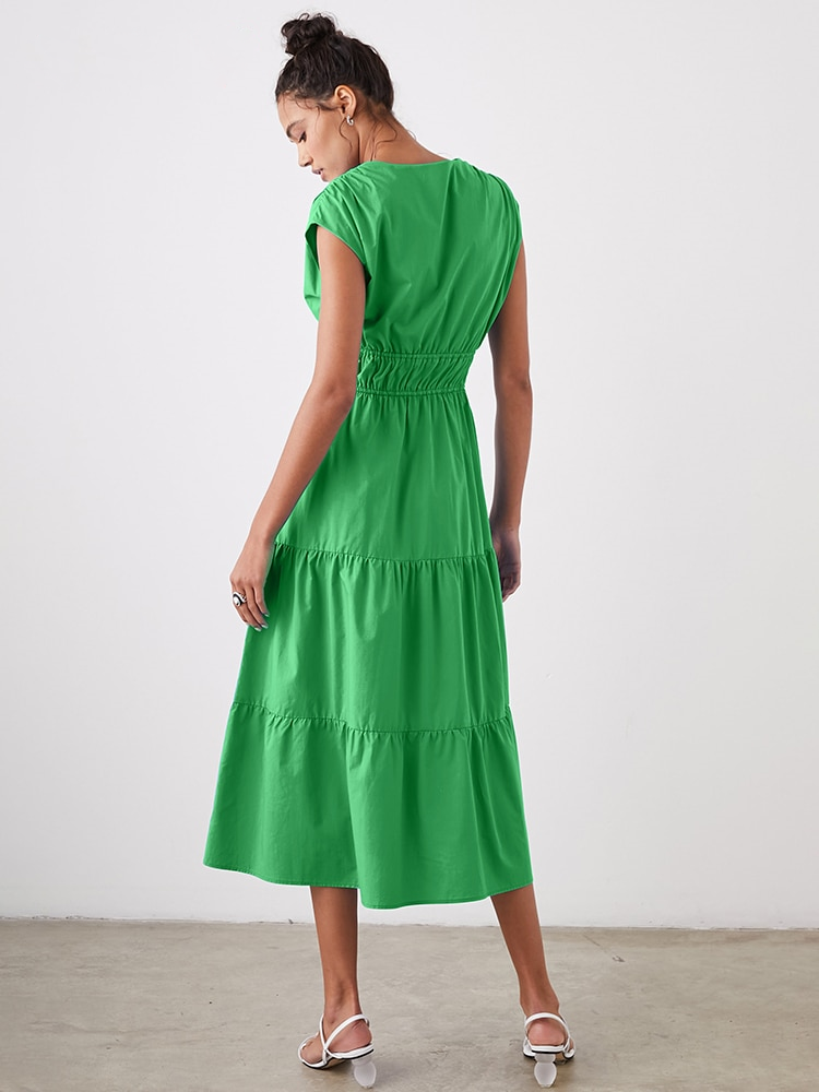 Pleated Waist Dress With Double Ties