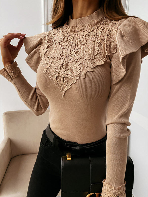 Knitted Lace Top With Ruffles