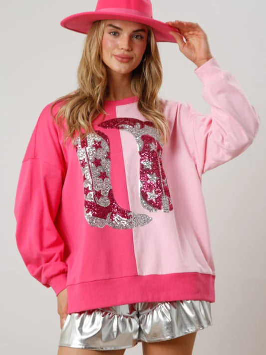 Sequined Boots Colour-Blocked Sweatshirt