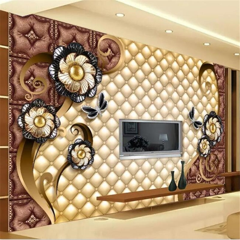 3D Luxury Dahlia Jewellery Mural Wallpaper