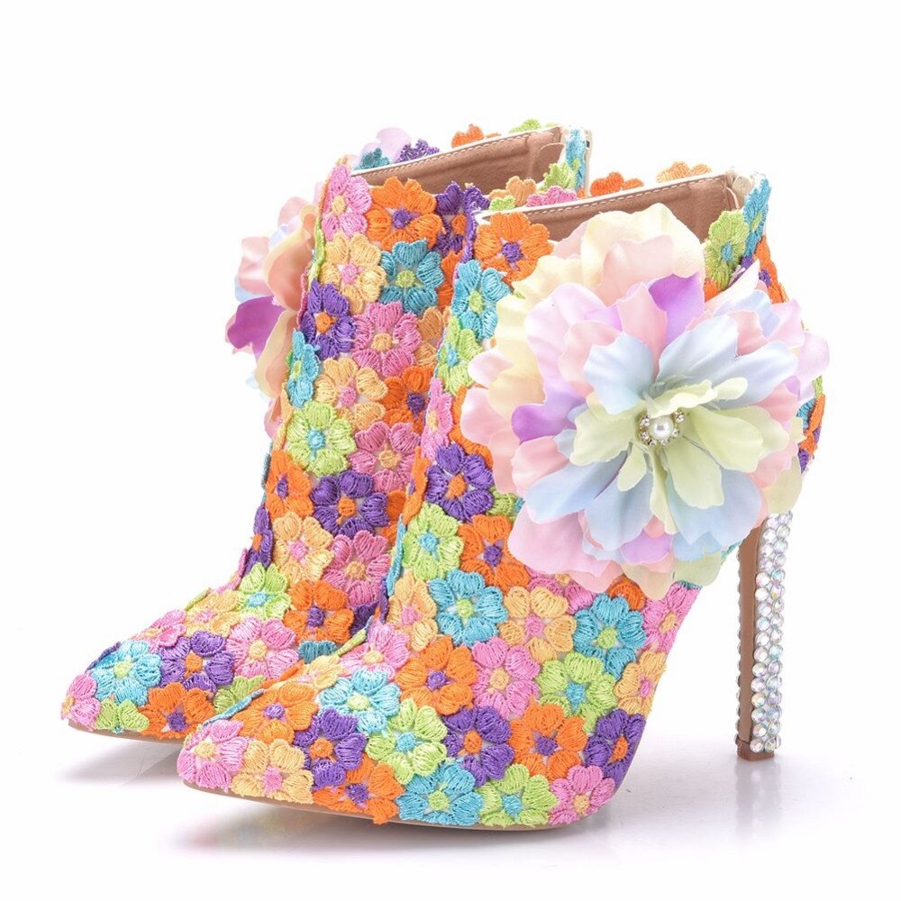 Multicolour Lace Ankle Boot
