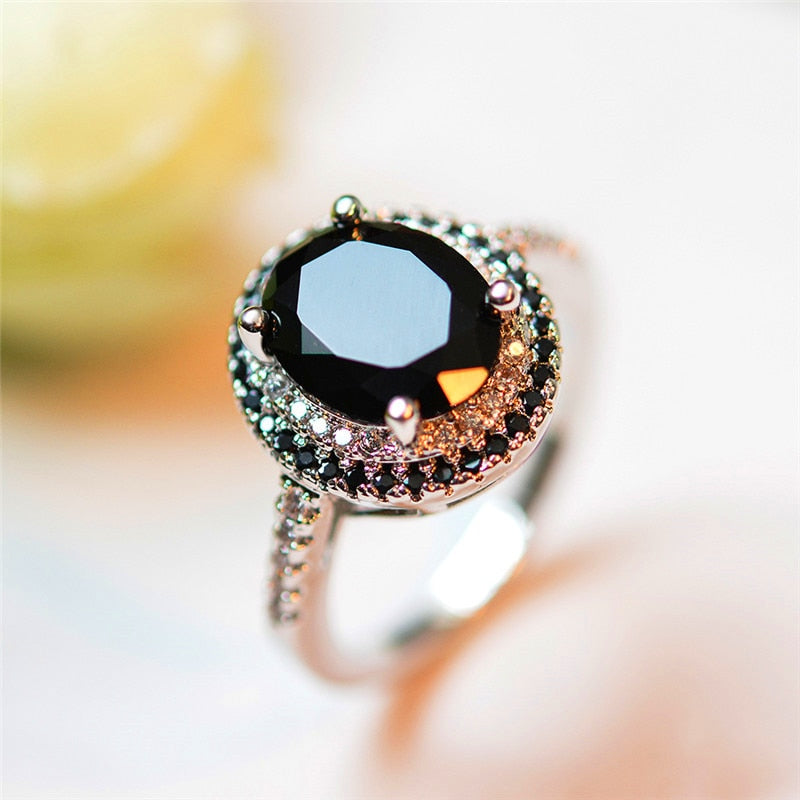 Crystal Big Black Stone Ring