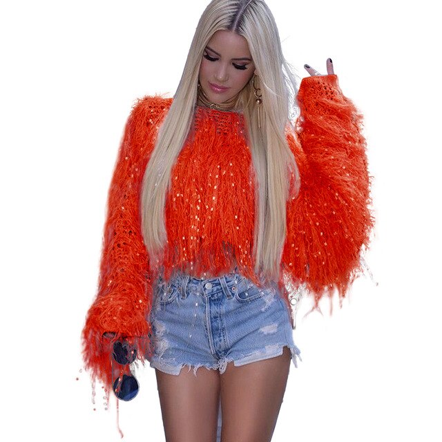 Fringed Knitted Cropped Sweater