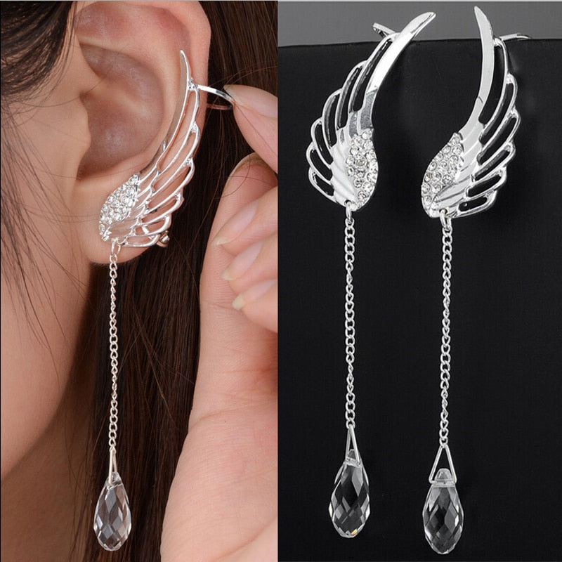 Silver Plated Angel Wing Crystal Drop Earrings
