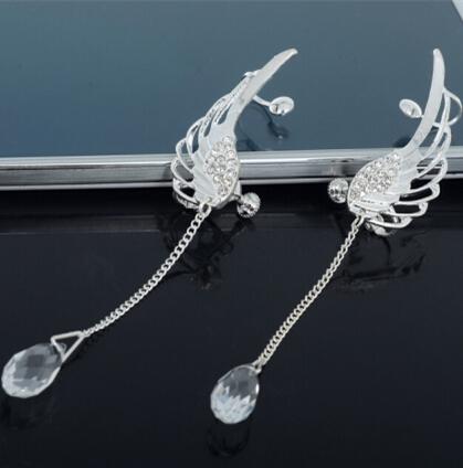 Silver Plated Angel Wing Crystal Drop Earrings