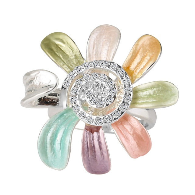 Luxury Crystal Flower Enamel Ring