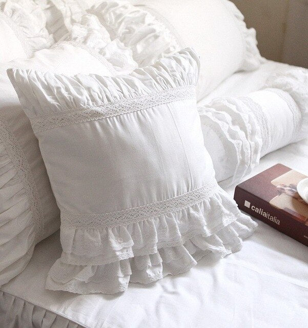 Super Luxury White Lace Ruffle Cushion Cover