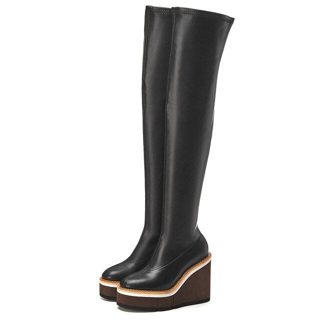 Over-The-Knee & Ankle Microfiber Wedge Boots