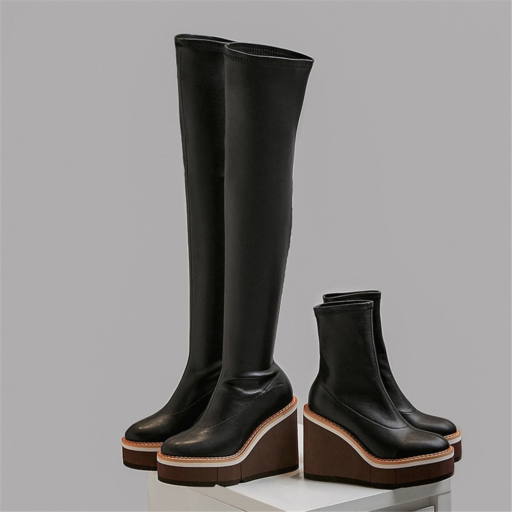 Over-The-Knee & Ankle Microfiber Wedge Boots