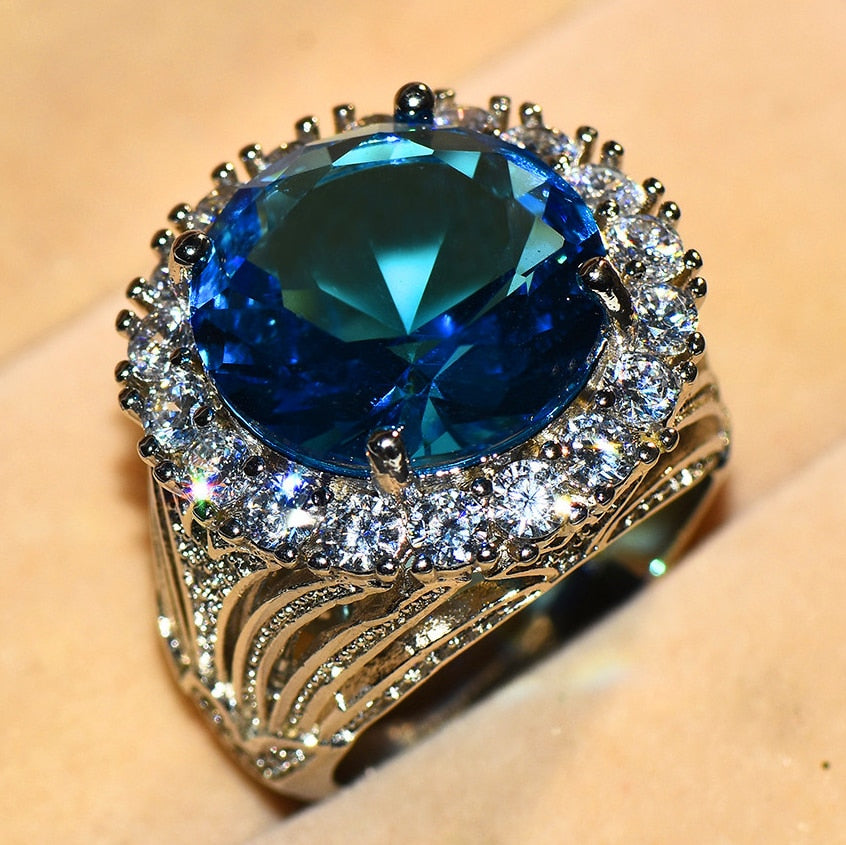 Luxury Big Blue Stone Ring