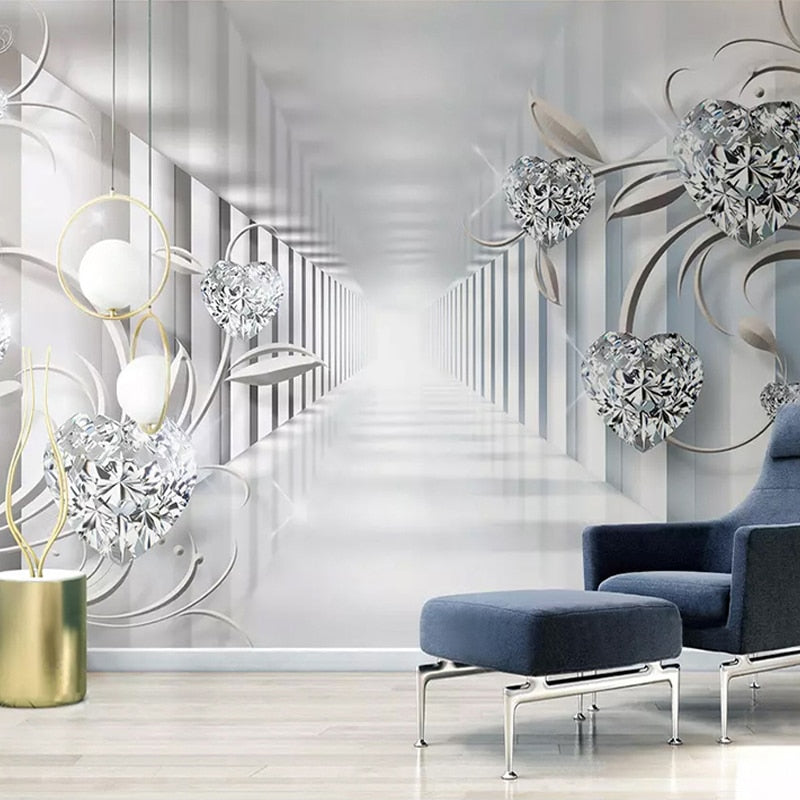 3D Abstract Space Flower & Diamond Wallpaper