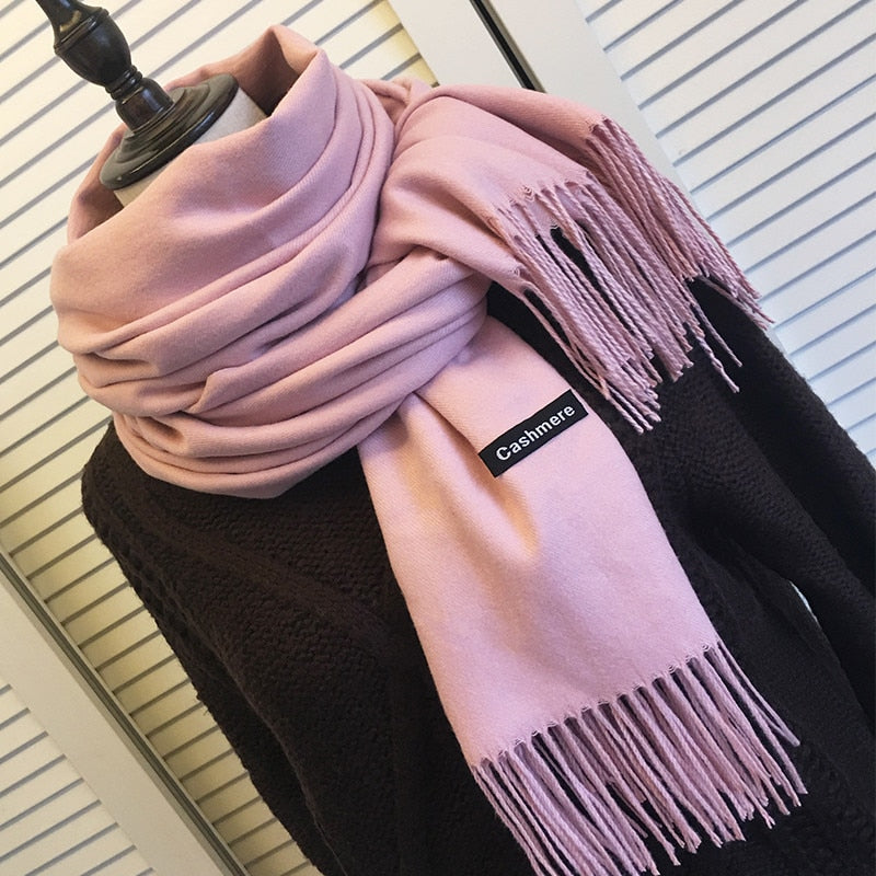 Unisex Cashmere Scarf With Tassels