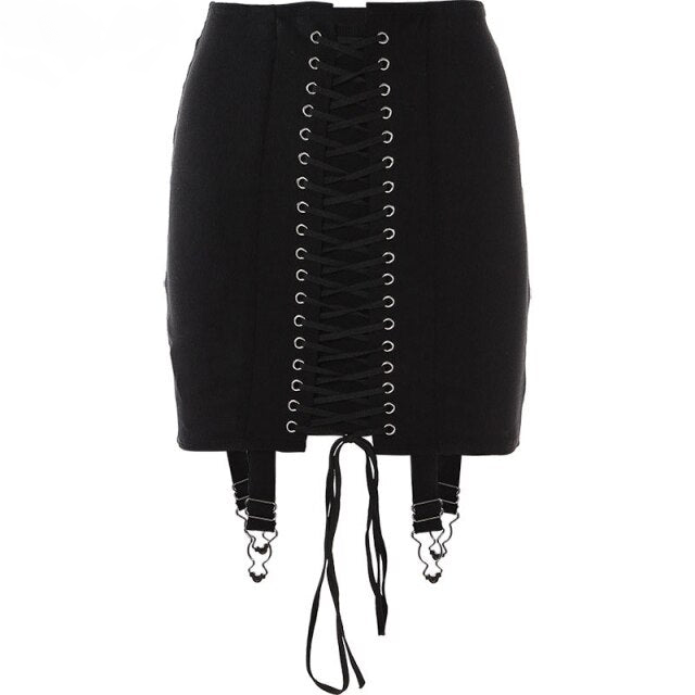 High-Waist Lace-Up Bodycon Skirt